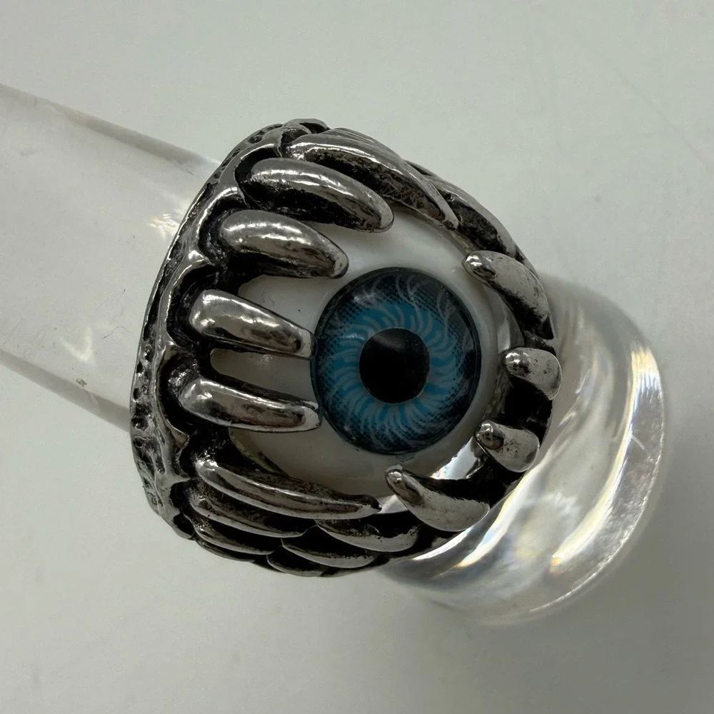 Mens Vintage‎ Y2K Eyeball Ring Blue Evil Eye Gothic Fang Size 11